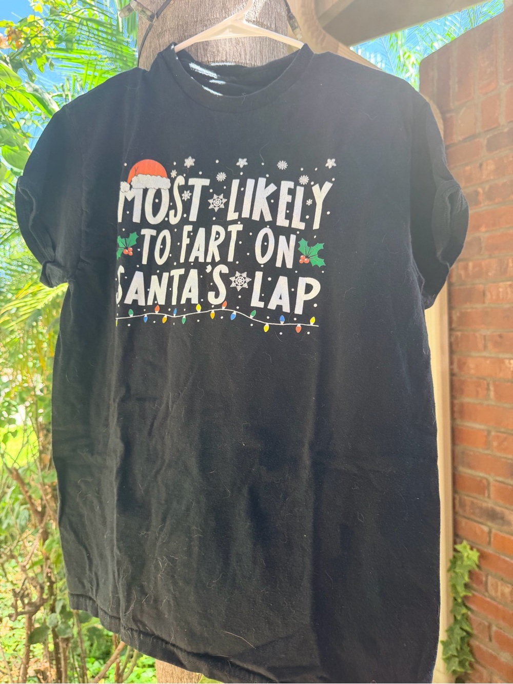 Funny Kids Black Christmas Graphic Tee - Most Likely to Fart on Santa's Lap
